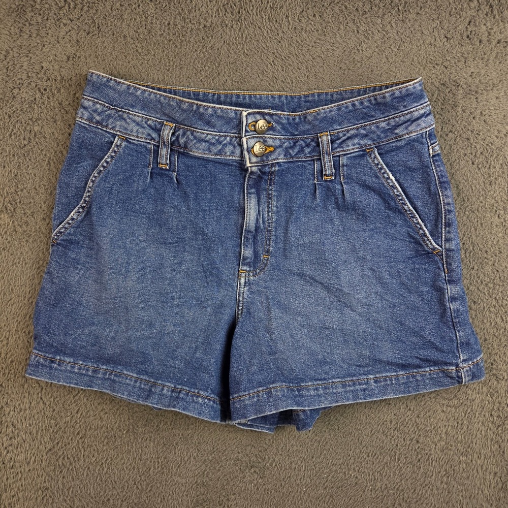 Lee Jeans Women's Shorts 12 Denim Jorts Blue Double Button High Rise Stretch